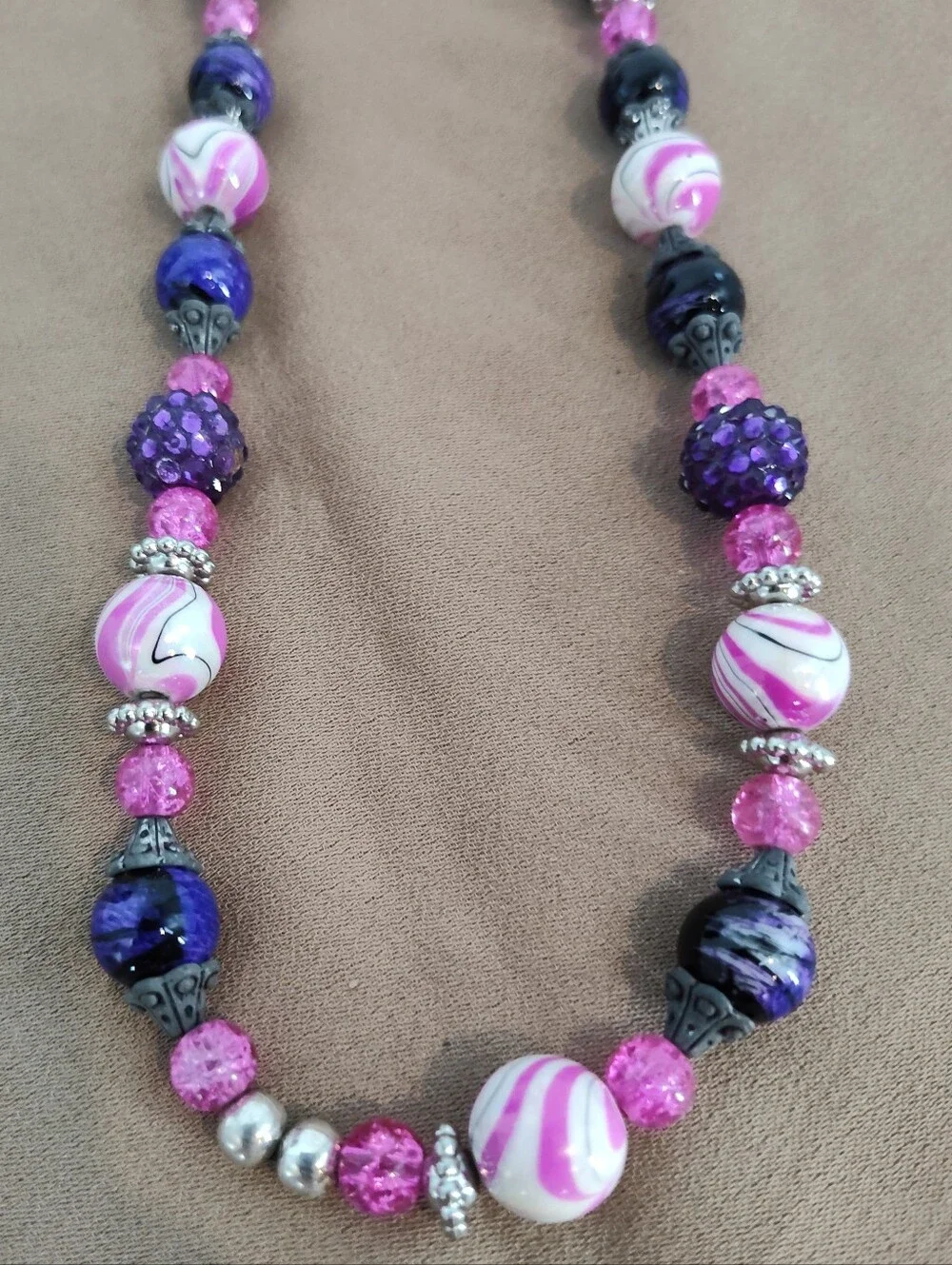 Handmade Pink & Purple Beaded Necklace